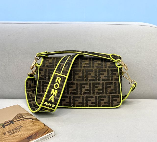 Fendi original canvas medium baguette bag 8BR600 brown&lemon yellow