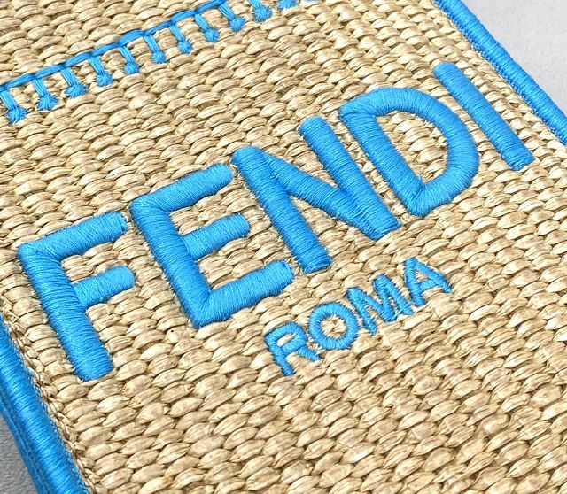 Fendi original raffia mini sunshine shopper bag 8BS051 apricot&blue