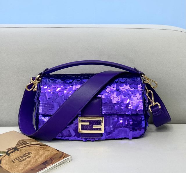 Fendi sequined medium baguette bag 8BS044 purple