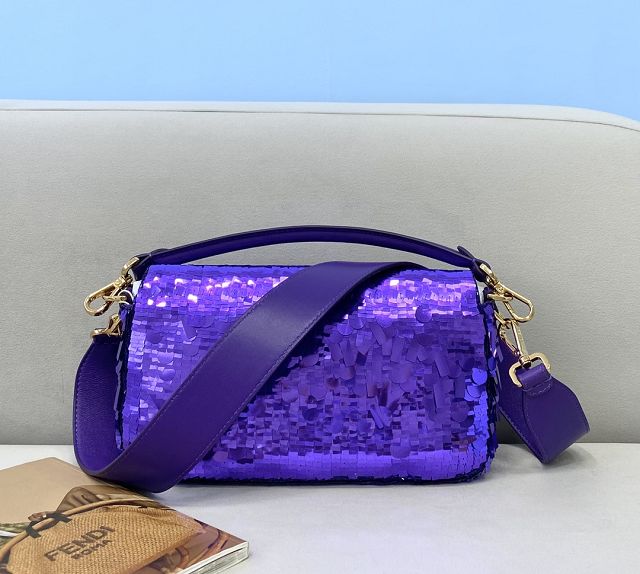 Fendi sequined medium baguette bag 8BS044 purple