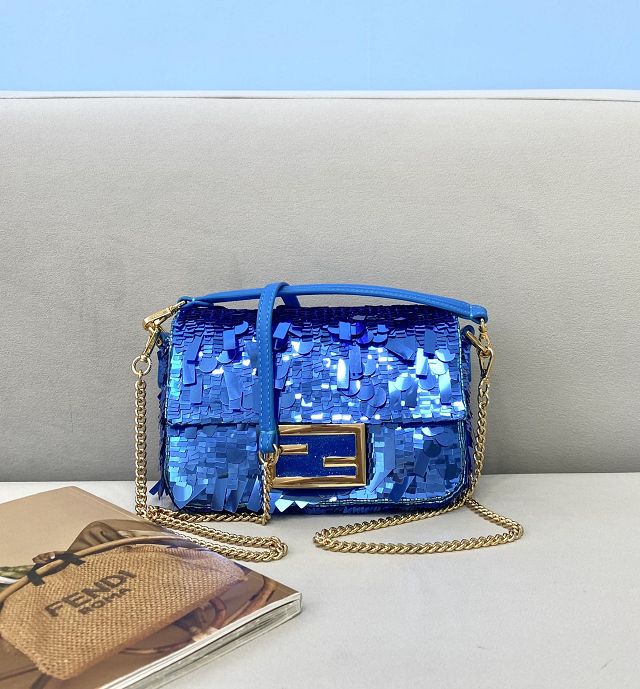 Fendi sequined mini baguette bag 8BS017 blue