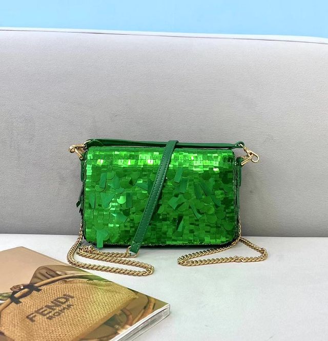 Fendi sequined mini baguette bag 8BS017 green