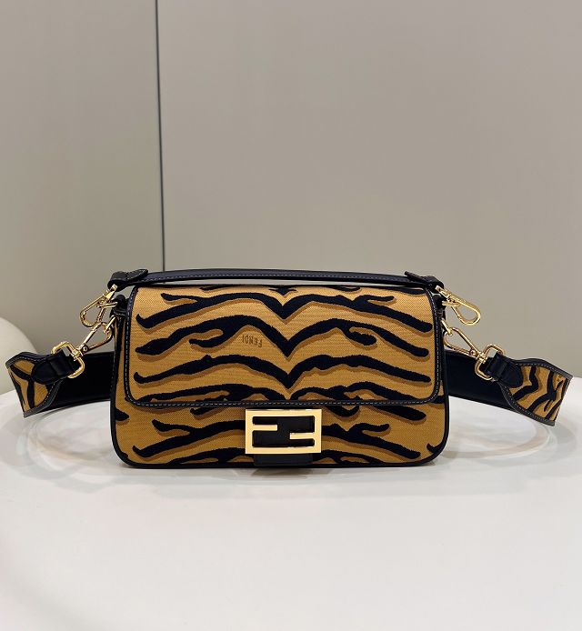 Fendi fabric medium baguette bag 8BR600 black&dark yellow