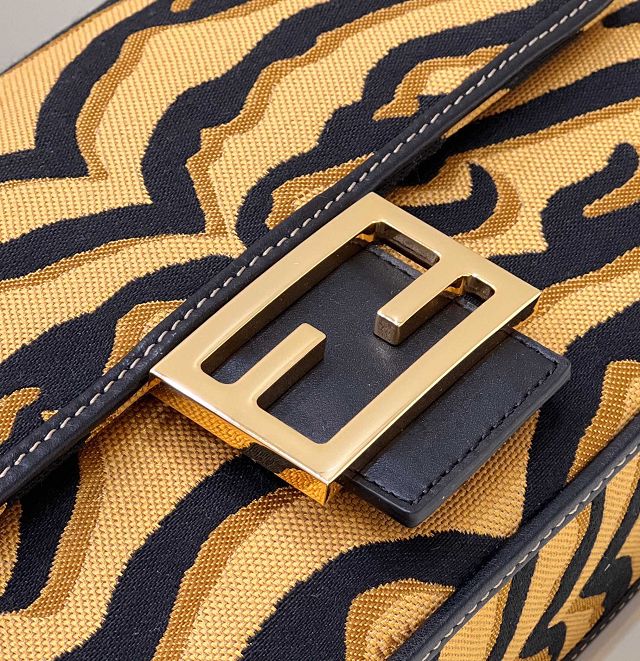 Fendi fabric medium baguette bag 8BR600 black&dark yellow