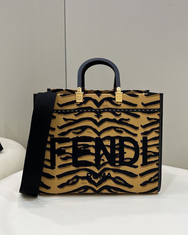 Fendi fabric medium sunshine shopper bag 8BH386 black&dark yellow