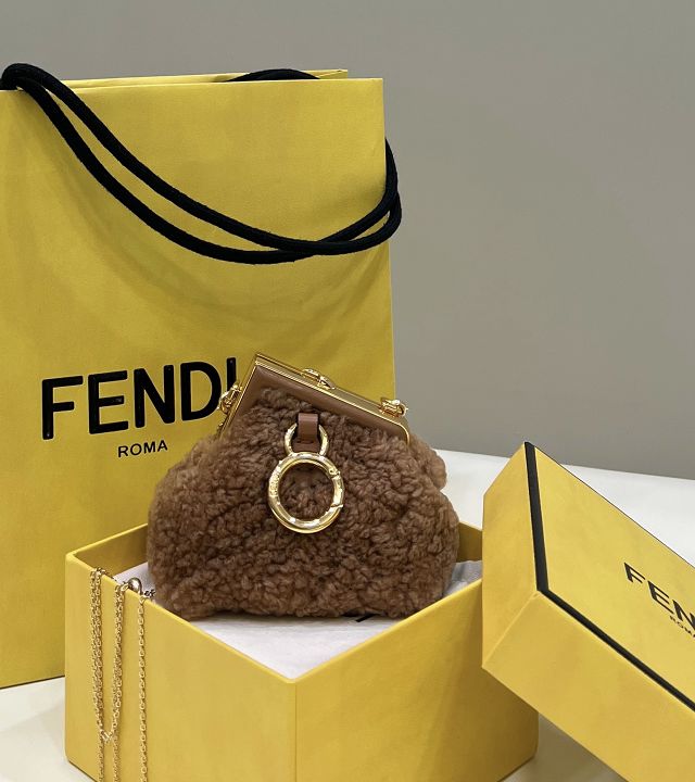 Fendi original sheepskin first nano bag 7AS051 brown