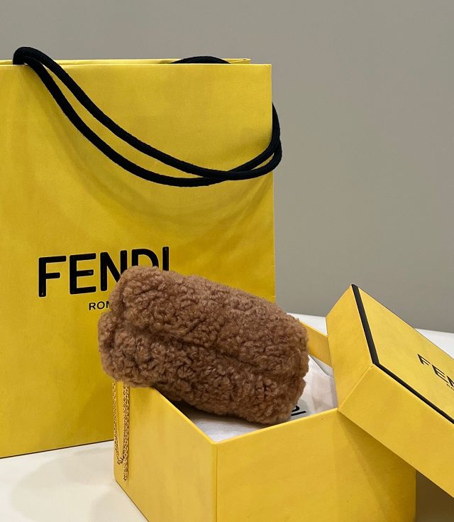 Fendi original sheepskin first nano bag 7AS051 brown