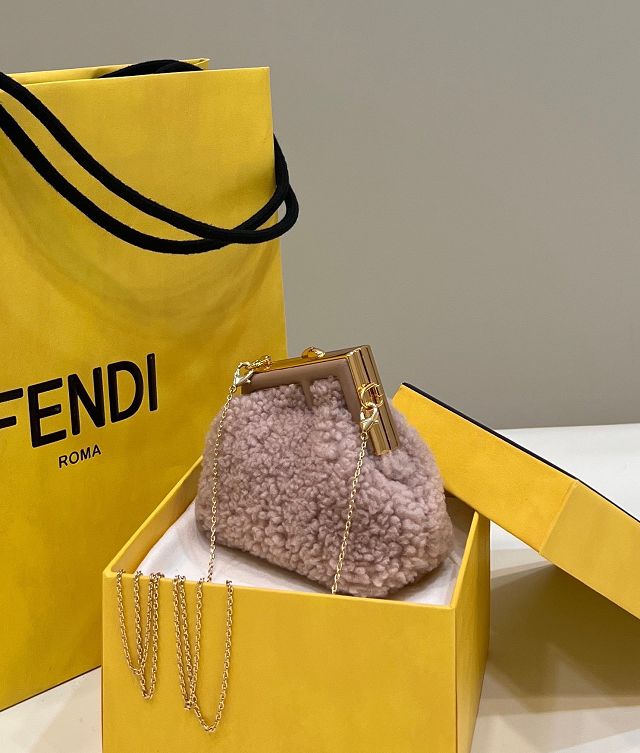 Fendi original sheepskin first nano bag 7AS051 pink