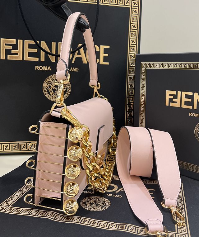 Fendi original calfskin brooch baguette bag 8BR801 pink