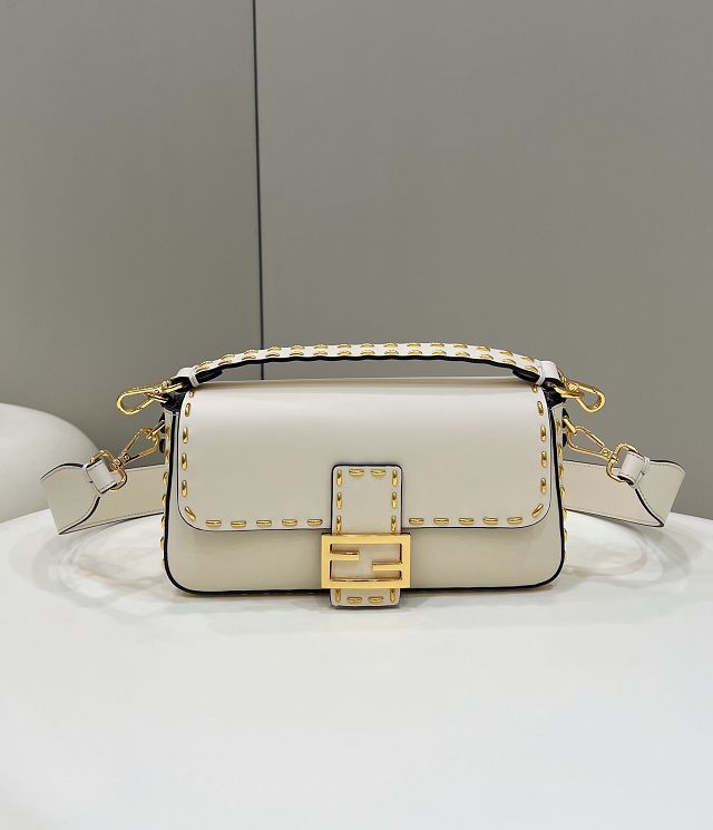 Fendi original calfskin medium baguette bag 8BR600 white