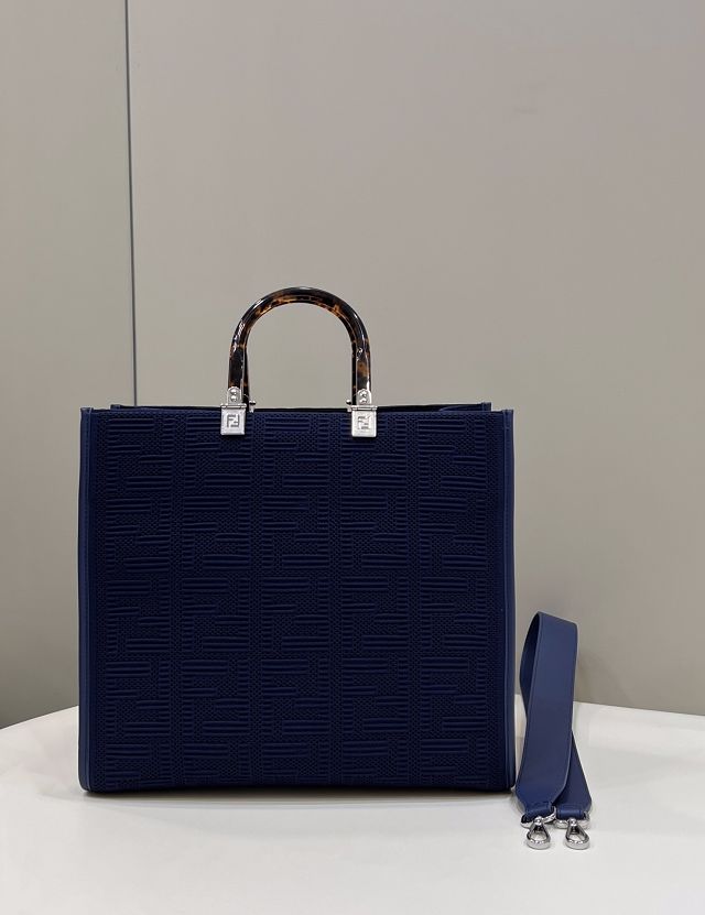 Fendi original fabric medium sunshine shopper bag 8BH386 navy blue
