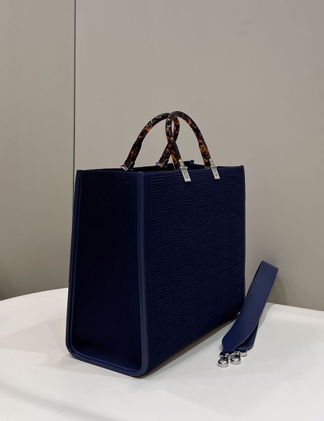 Fendi original fabric medium sunshine shopper bag 8BH386 navy blue