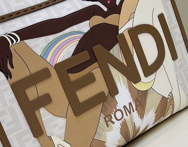 Fendi original fabric medium sunshine shopper bag 8BH386 white