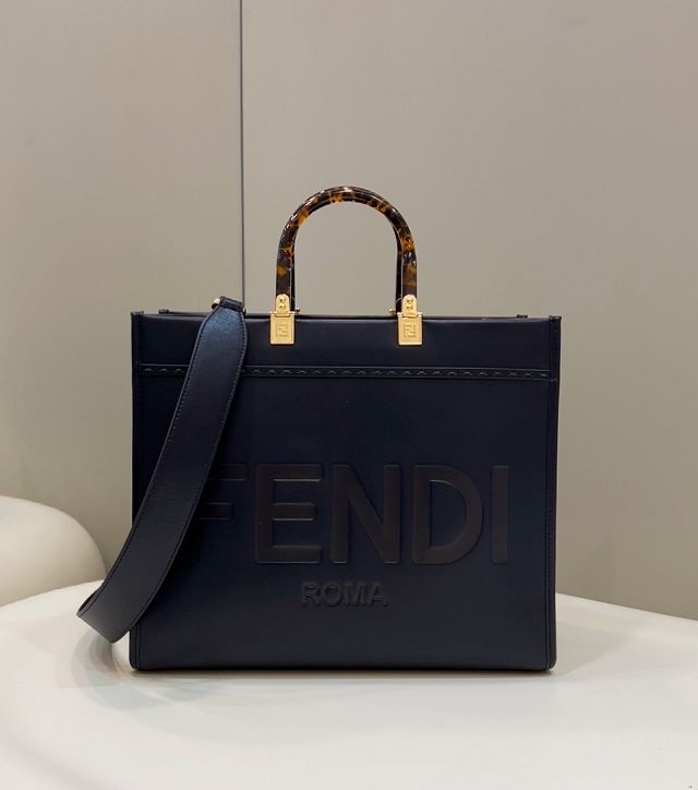 Fendi original calfskin medium sunshine shopper bag 8BH386 navy blue