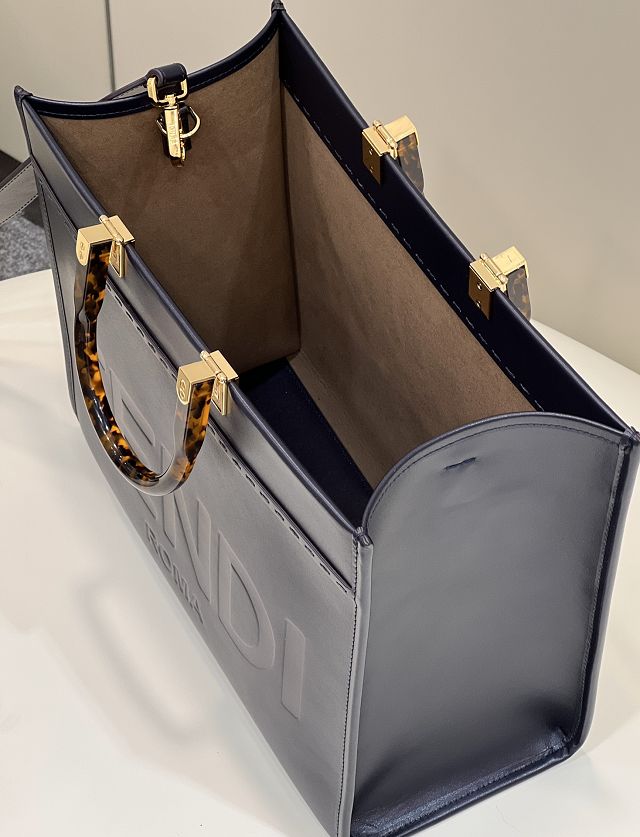 Fendi original calfskin medium sunshine shopper bag 8BH386 navy blue