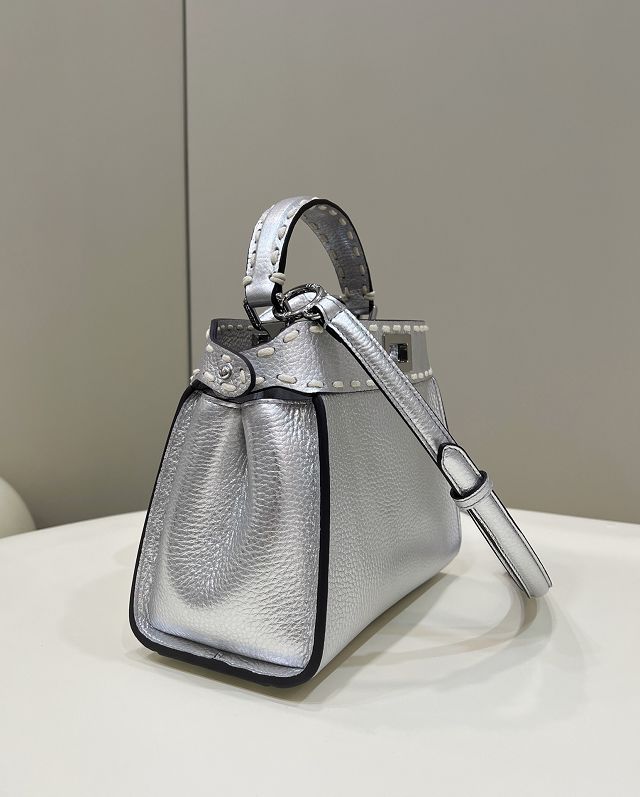 Fendi original grained calfskin small peekaboo bag 8BN244 silver