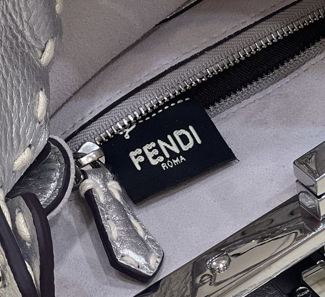 Fendi original grained calfskin small peekaboo bag 8BN244 silver