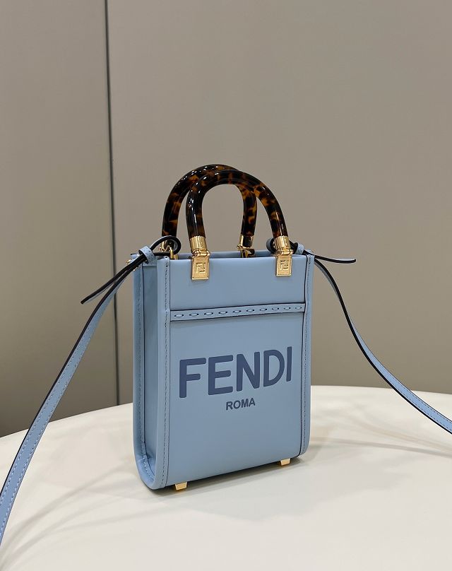 Fendi original calfskin mini sunshine shopper bag 8BS051 light blue