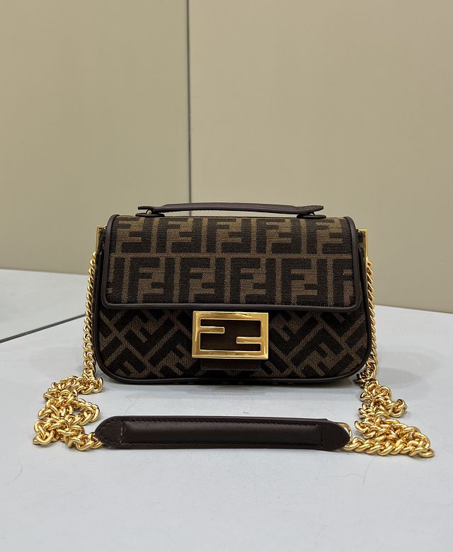 Fendi original fabric chain baguette bag 8BR793 brown