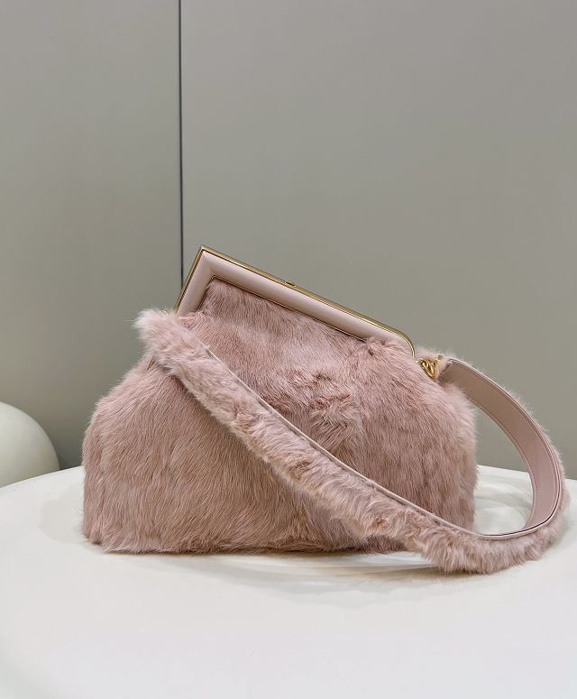 Fendi original mink fur medium first bag 8BP127 pink