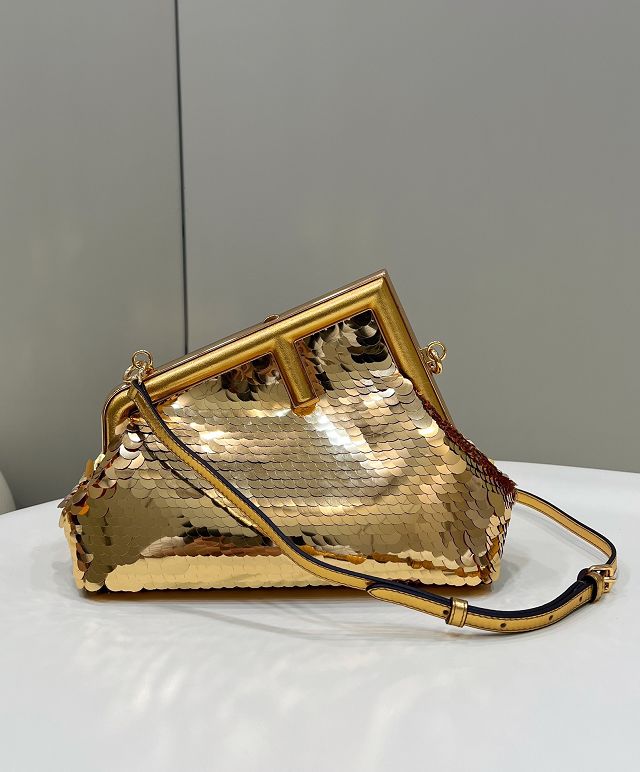 Fendi original sequinned small first bag 8BP129 gold
