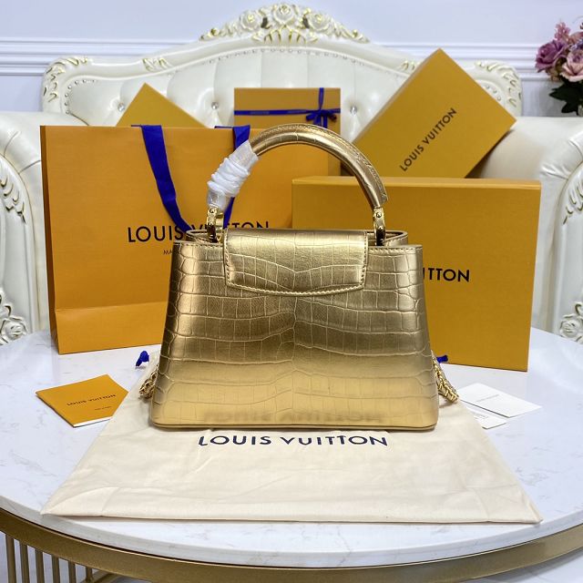 Louis vuitton original crocodile calfskin capucines BB handbag N92175 gold