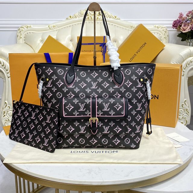 Louis vuitton original coated canvas neverfull mm M46137 black