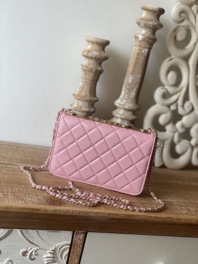 CC original lambskin wallet on chain A80982 pink