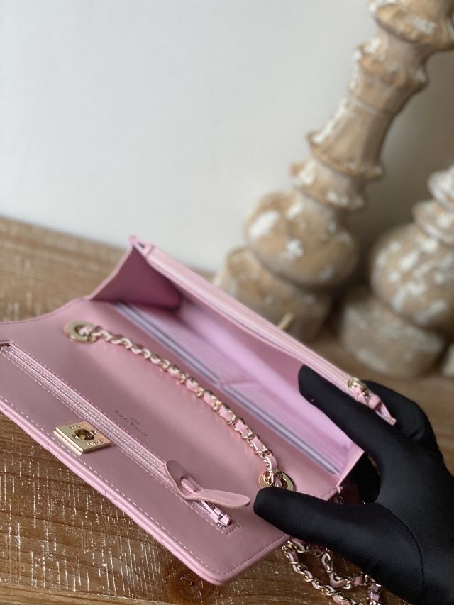 CC original lambskin wallet on chain A80982 pink