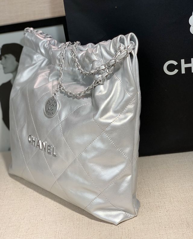 CC original iridescent calfskin 22 medium handbag AS3261 silver