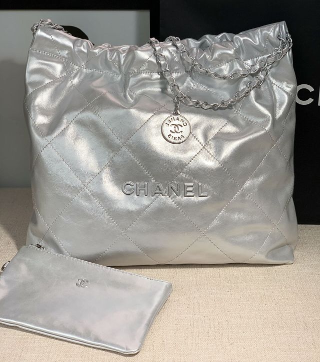 CC original iridescent calfskin 22 medium handbag AS3261 silver
