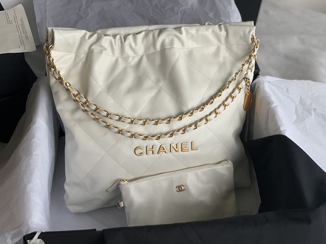 CC original calfskin 22 medium handbag AS3261 white&gold