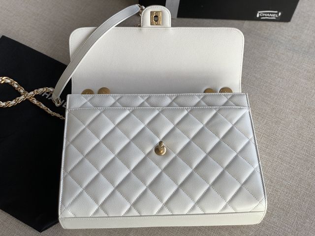 CC original grained calfskin large flap bag AS3259 white