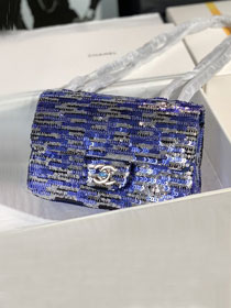 CC original sequins mini flap bag AS3523 blue