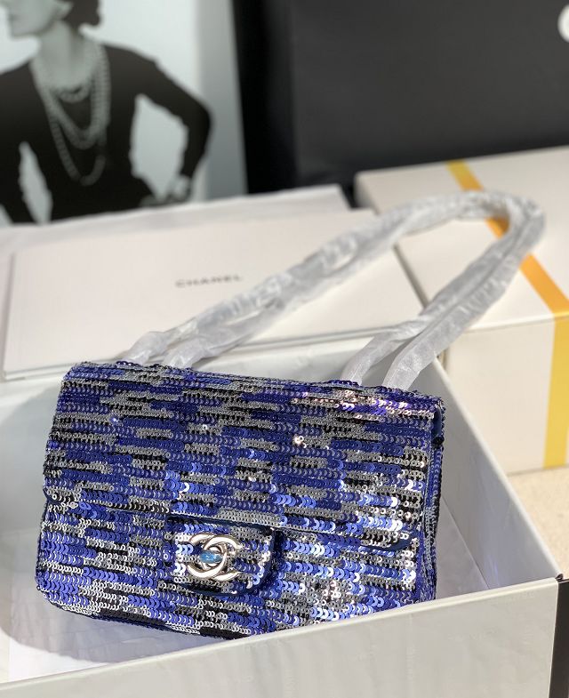 CC original sequins mini flap bag AS3523 blue