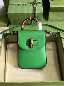 GG original calfskin bamboo mini handbag 702106 green