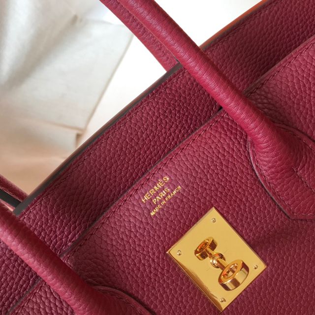 Hermes original togo leather birkin 25 bag H25-1 rouge grenat