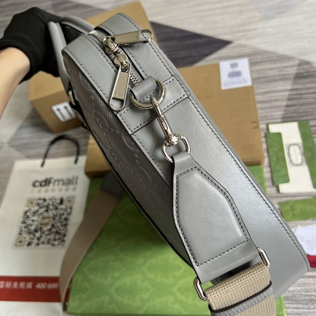 GG original embossed calfskin briefcase 658573 grey