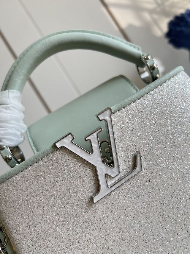 Louis vuitton original calfskin capucines mini handbag M56995 silver&green
