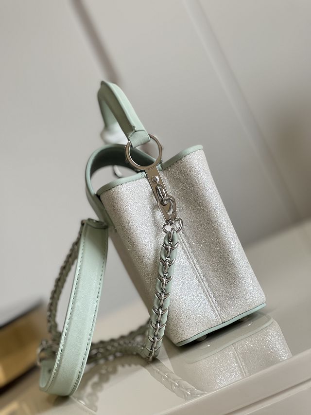 Louis vuitton original calfskin capucines mini handbag M56995 silver&green