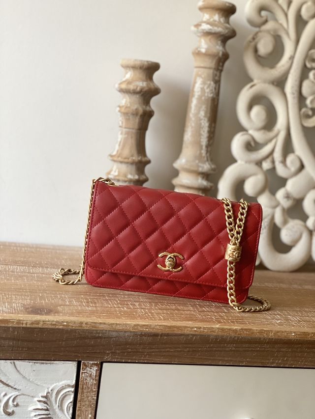 CC original lambskin wallet on chain AP3043 red