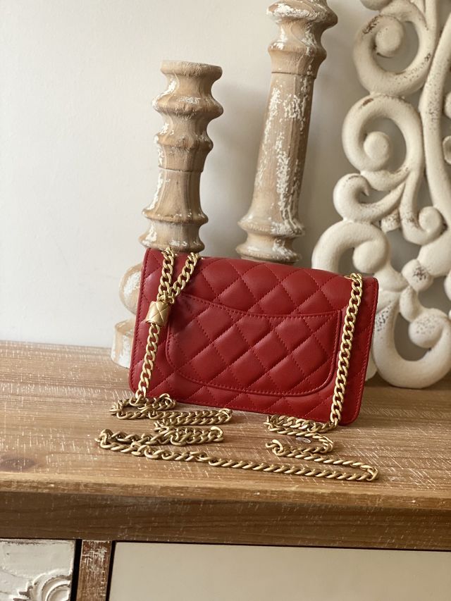 CC original lambskin wallet on chain AP3043 red