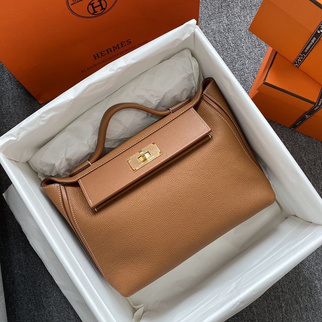 Hermes original togo leather small kelly 2424 bag HH03698 gold brown