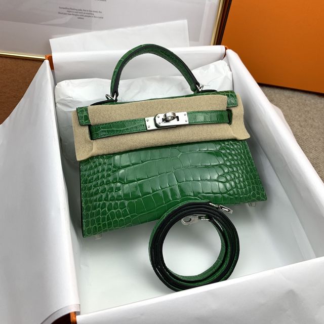 Hermes genuine crocodile leather mini kelly bag K0019 bambou