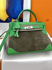 Hermes handmade original calfskin&suede kelly 32 bag HK320 green