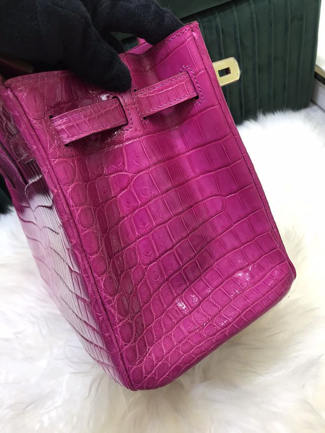 Hermes genuine crocodile leather birkin bag BK350 rose sheherzade