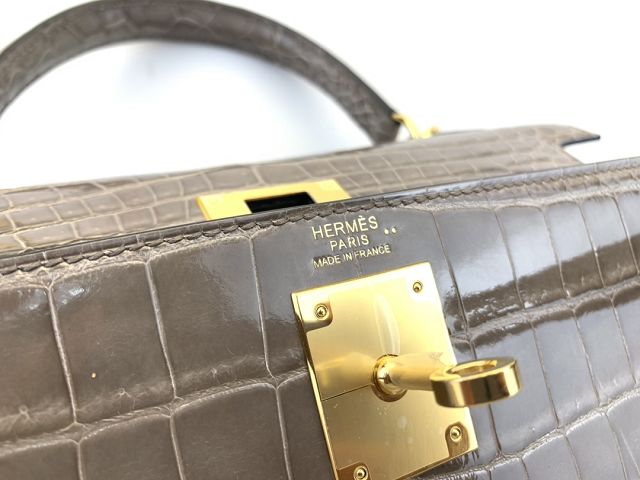 Hermes genuine crocodile leather kelly bag K320 etoupe grey