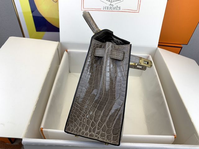 Hermes genuine crocodile leather kelly bag K320 etoupe grey
