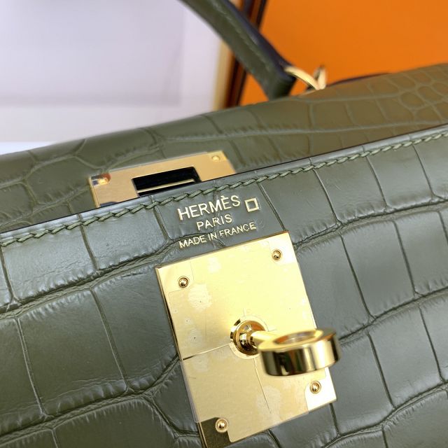Hermes genuine crocodile leather kelly bag K320 vert maquis