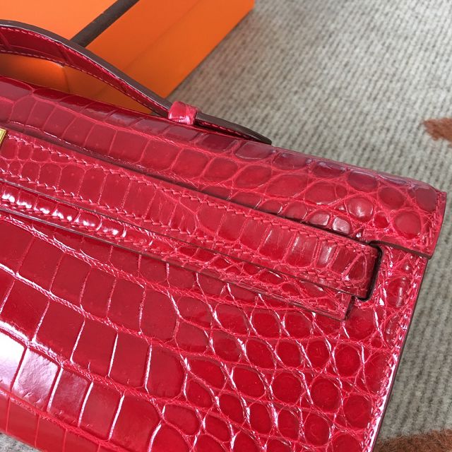 Hermes genuine crocodile leather kelly cut 31 clutch C310 red